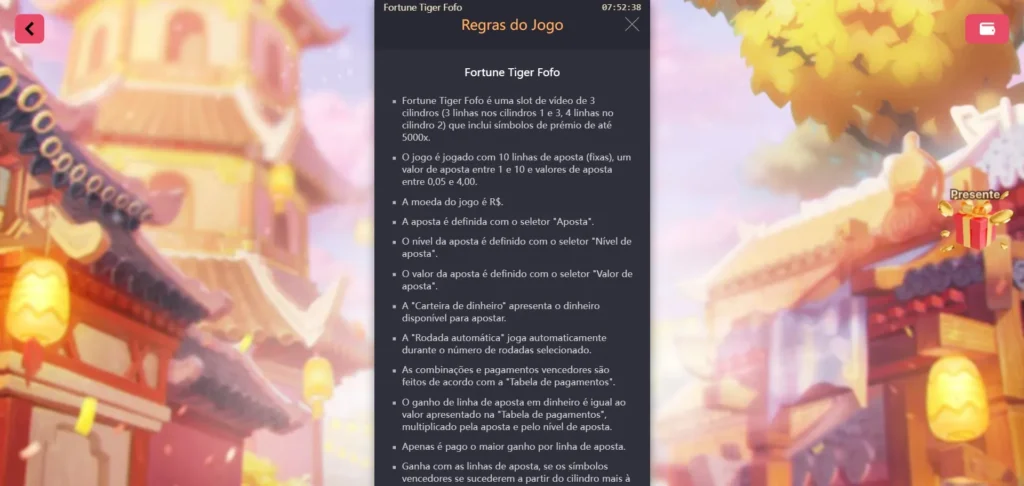 regras fortune tiger fofo 777