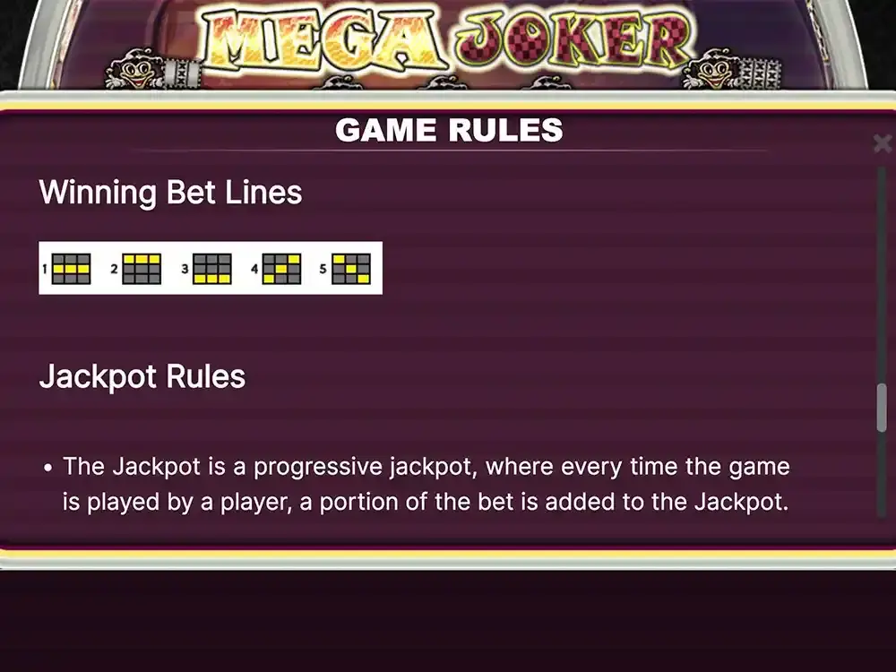 Regras e jackpot progressivo do Mega Joker slot