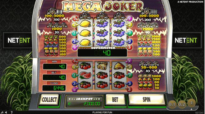 Mega Joker slot machine com símbolos de frutas